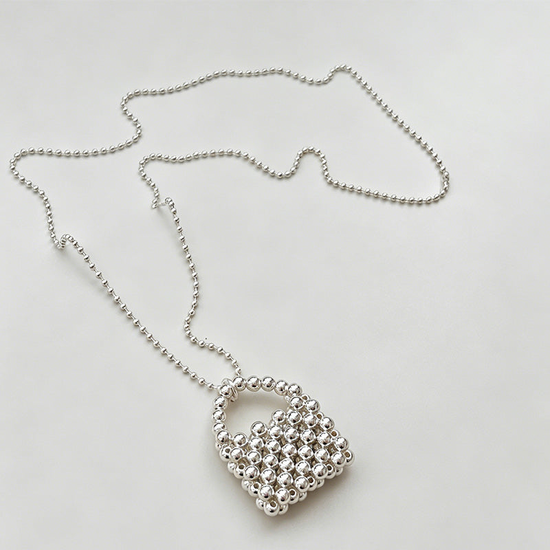 Elegant Silver Beaded Bag Pendant Sweater Necklace