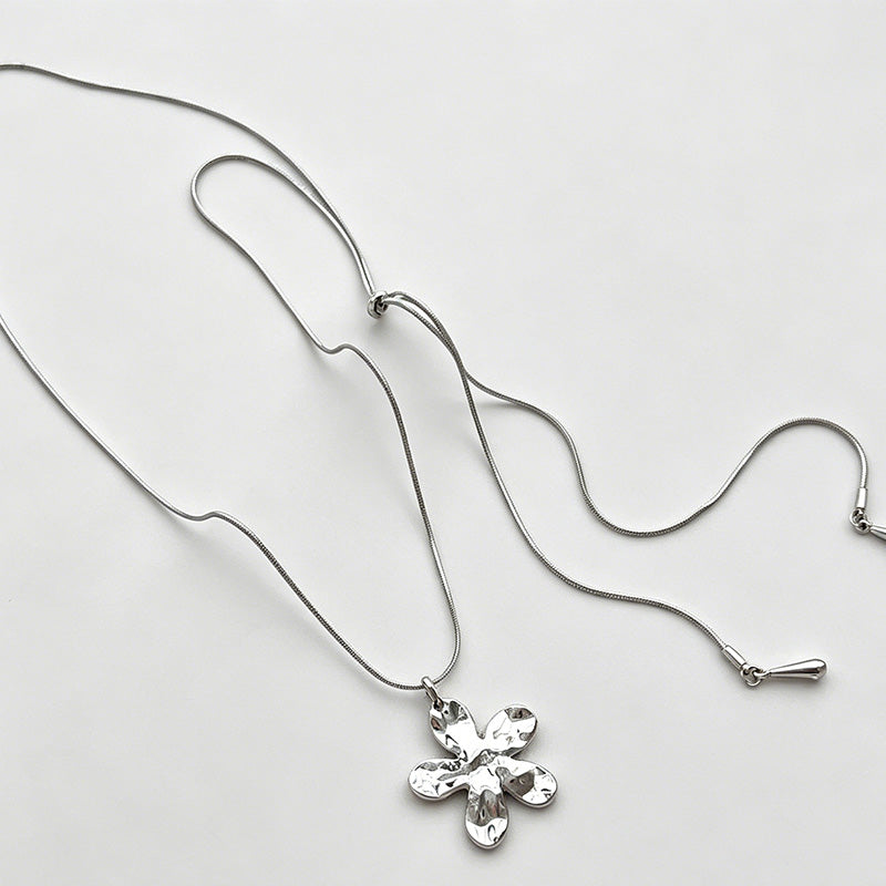 Elegant Floral Drawstring Long Snake Chain Necklace