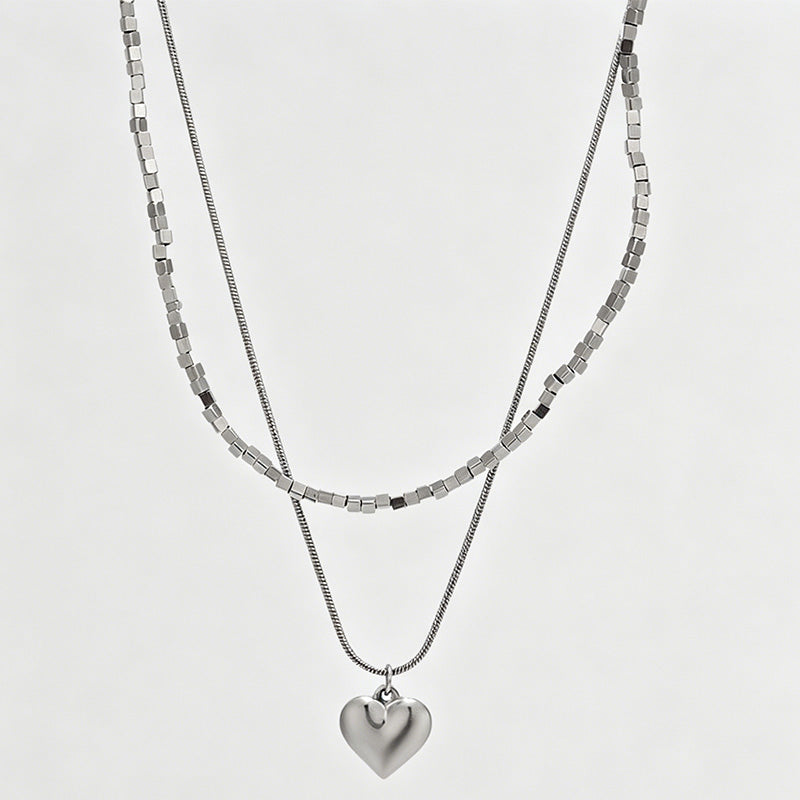 Elegant Double Layer Heart Broken Silver Necklace