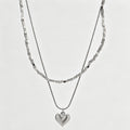 Elegant Double Layer Heart Broken Silver Necklace