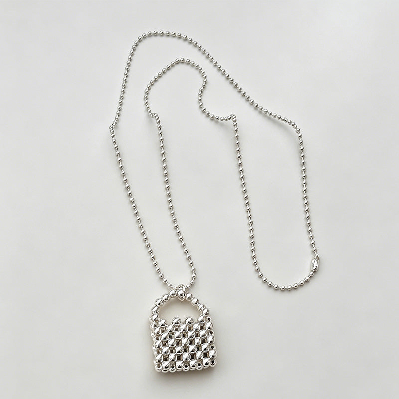 Elegant Silver Beaded Bag Pendant Sweater Necklace