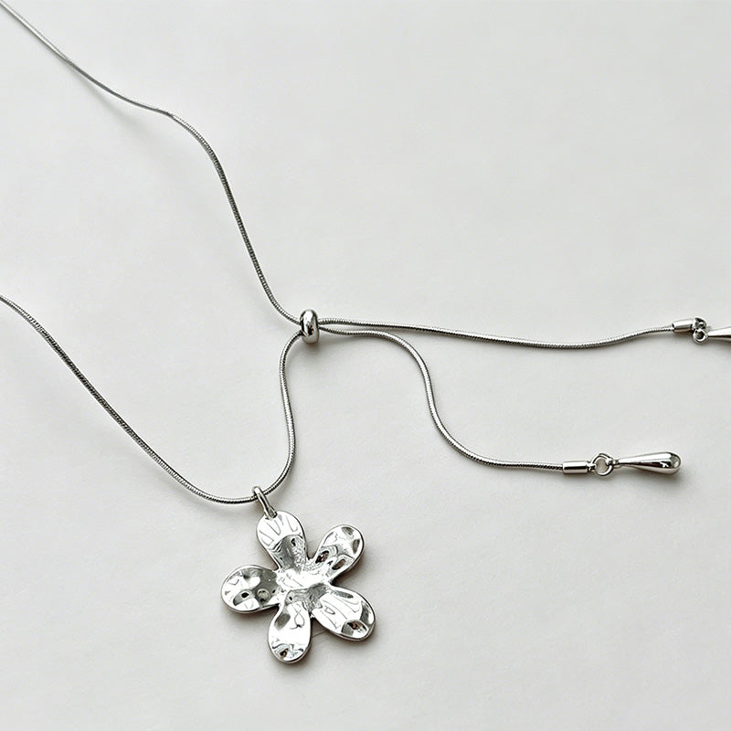 Elegant Floral Drawstring Long Snake Chain Necklace