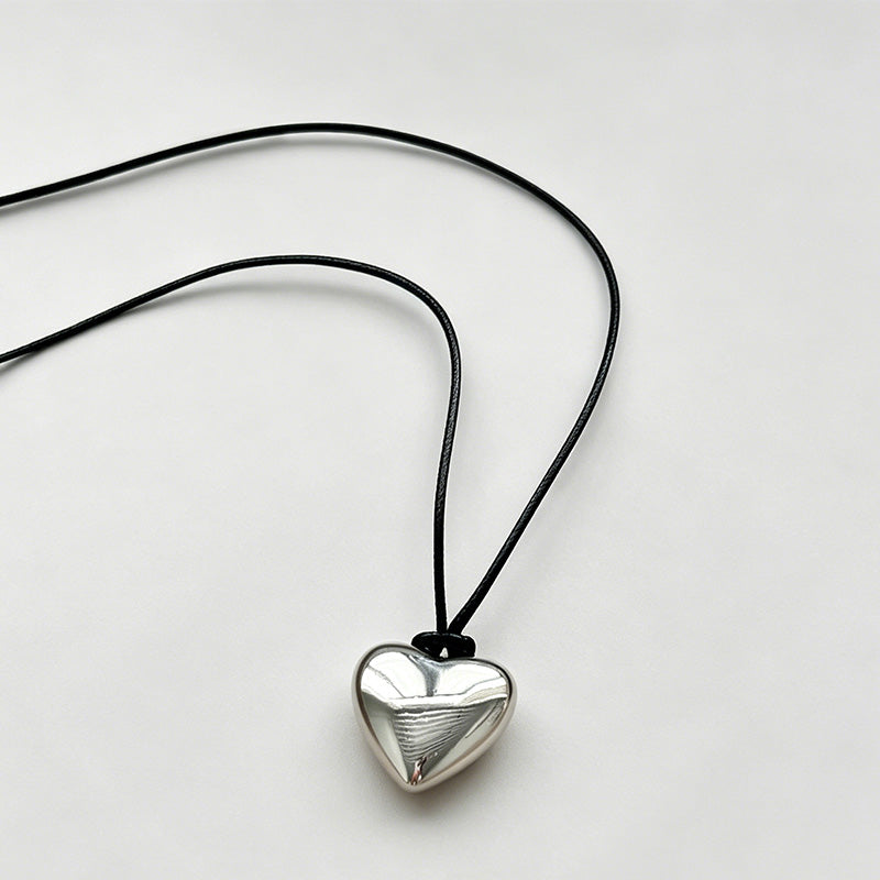 Solid Metal Heart Pendant Long Sweater Necklace
