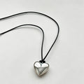 Solid Metal Heart Pendant Long Sweater Necklace