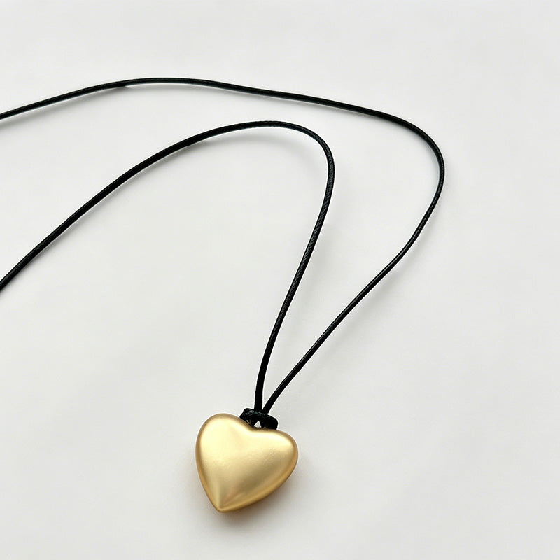 Solid Metal Heart Pendant Long Sweater Necklace