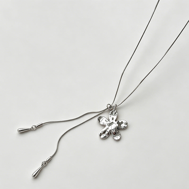Elegant Floral Drawstring Long Snake Chain Necklace
