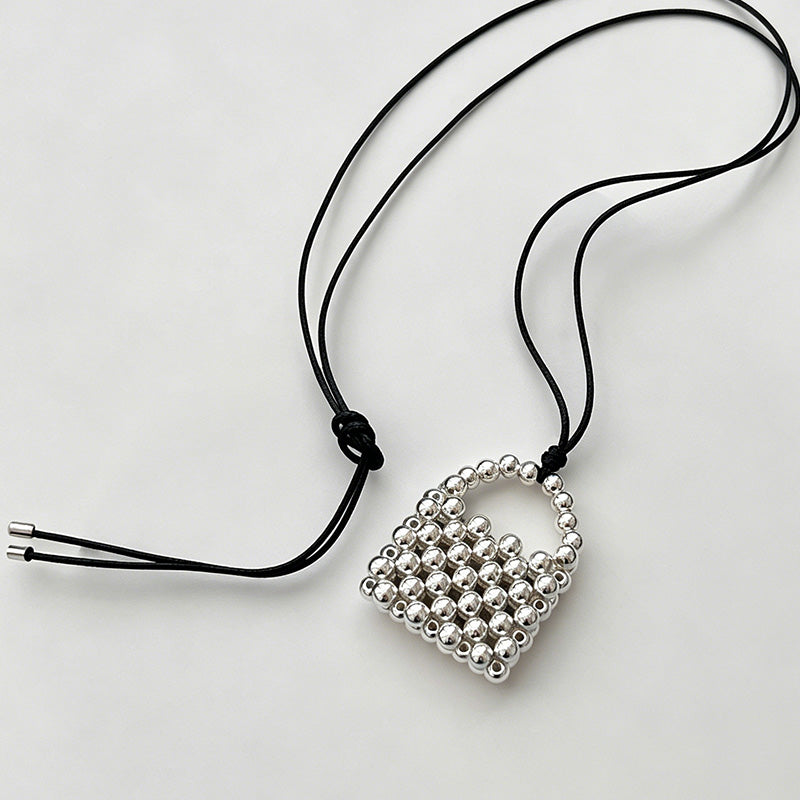 Elegant Silver Beaded Bag Pendant Sweater Necklace