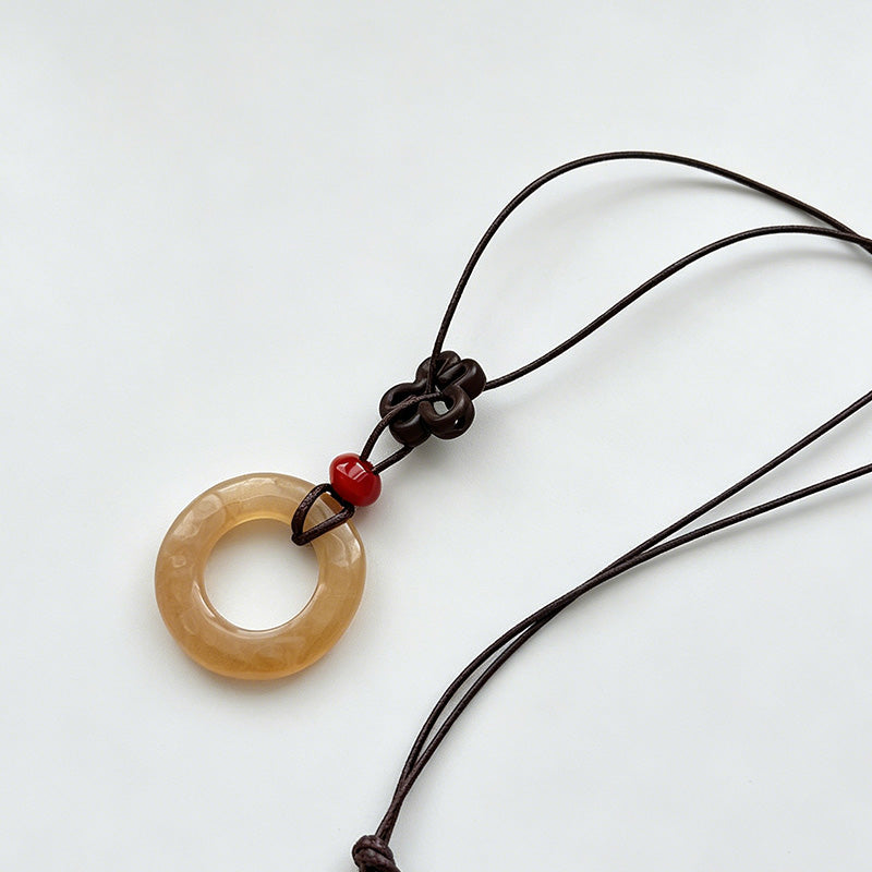 Retro Geometric Square Wood Pendant Cord Long Necklace