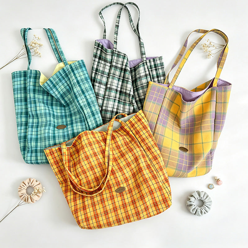 Plaid Market Tote Bag