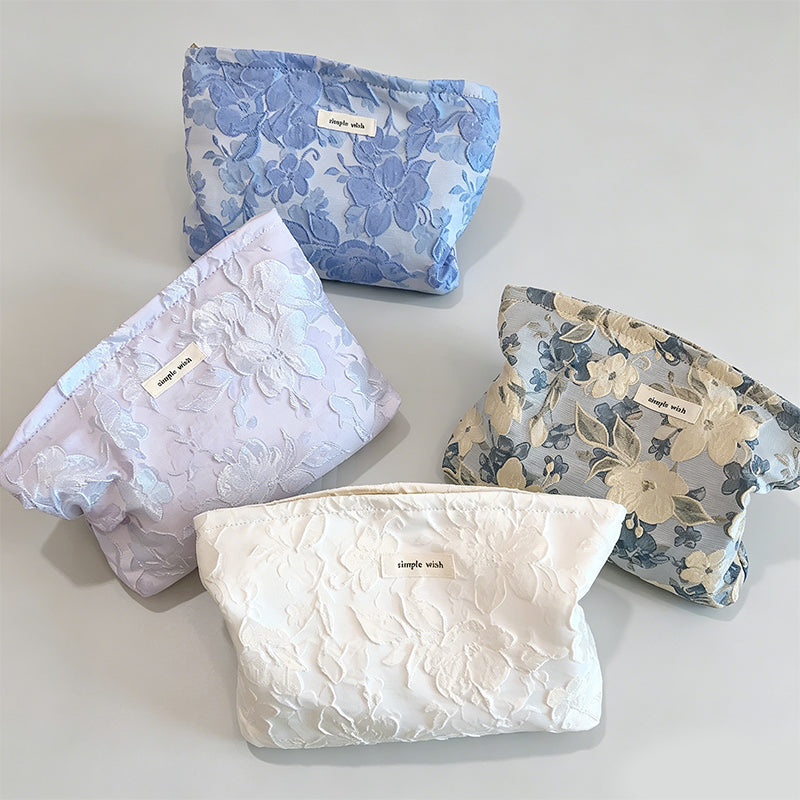 Embossed Floral Canvas Cosmetic Pouch