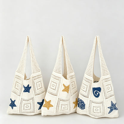 Starfish Patch Crochet Tote Bag