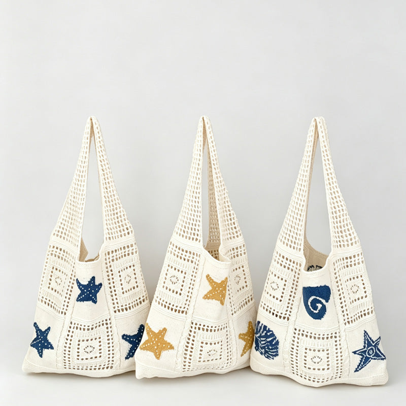 Starfish Patch Crochet Tote Bag