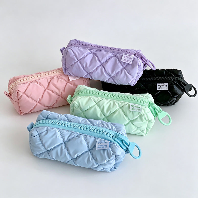Quilted Zipper Pencil Pouch Storage Bag