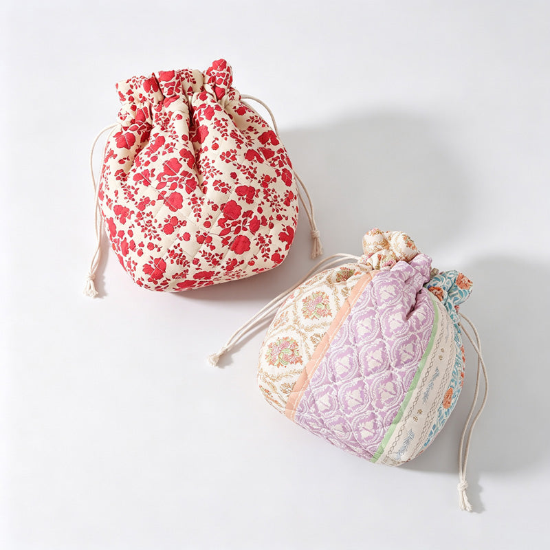 Floral Print Drawstring Storage Pouch