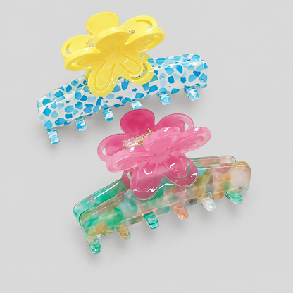 Flower Color Block Hair Claw Clips