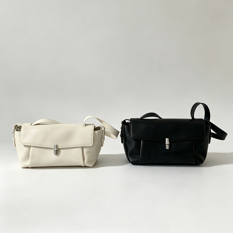 Bar Clasp Flap Shoulder Bag
