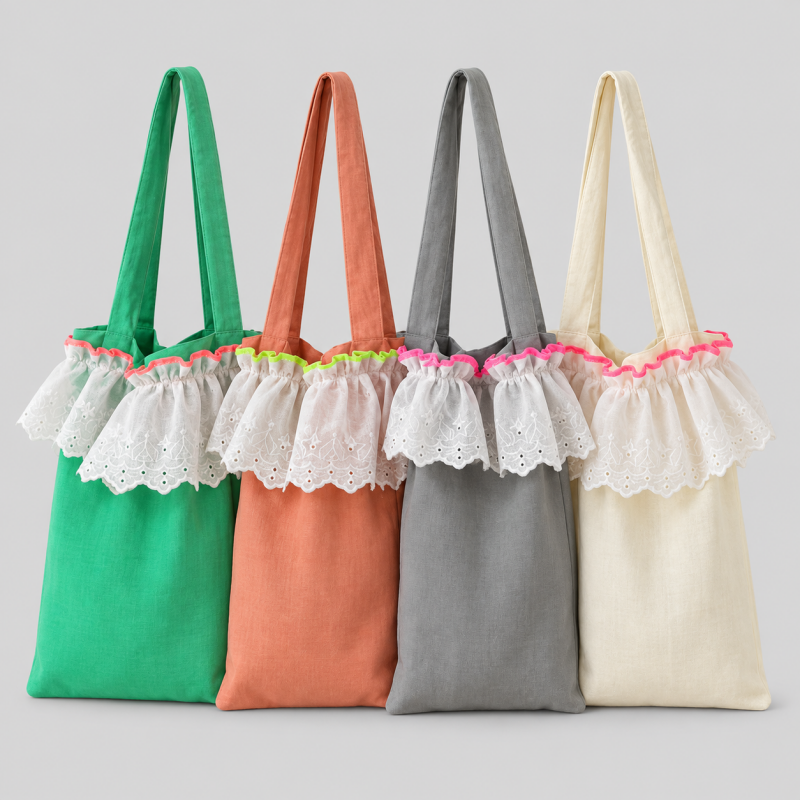 Floral Lace Trim Shoulder Handle Bag