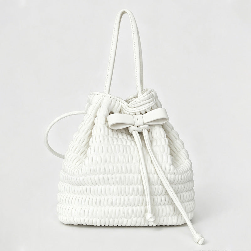 Drawstring Woven Mini Bucket Bag