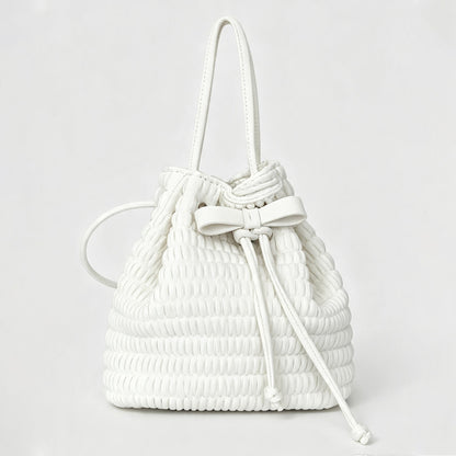 Drawstring Woven Mini Bucket Bag