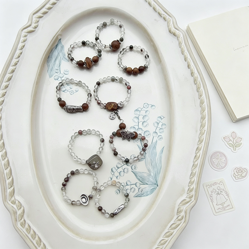 Wooden Clear Stretch Beaded Ring