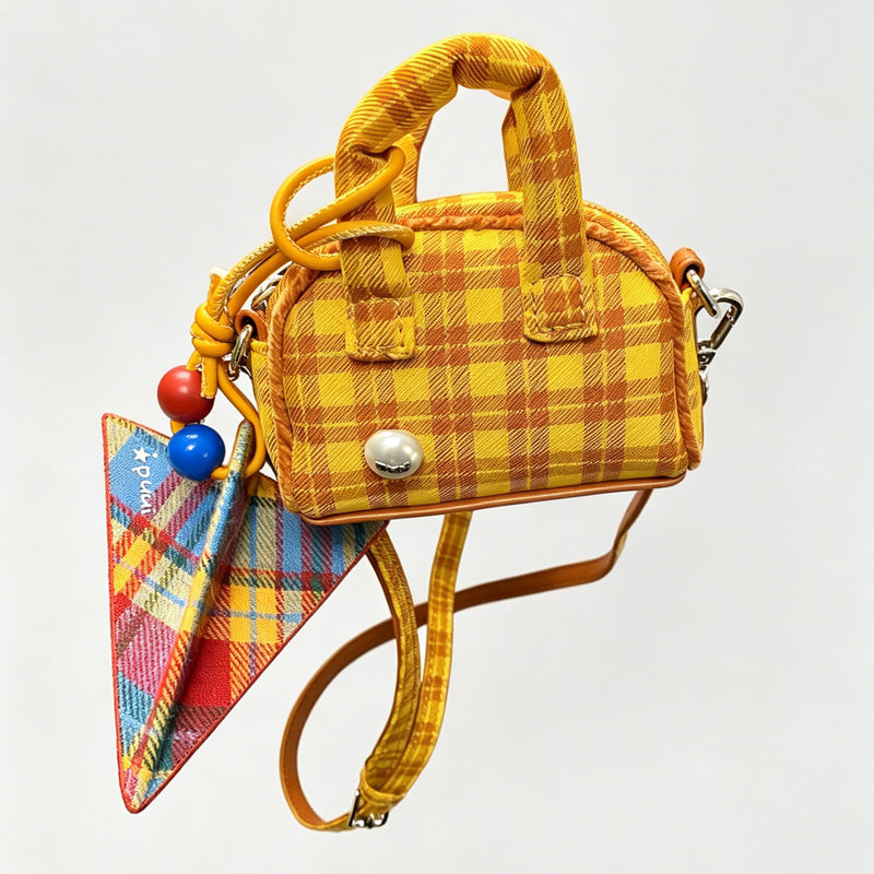 Mini Grid Print Canvas Handbag