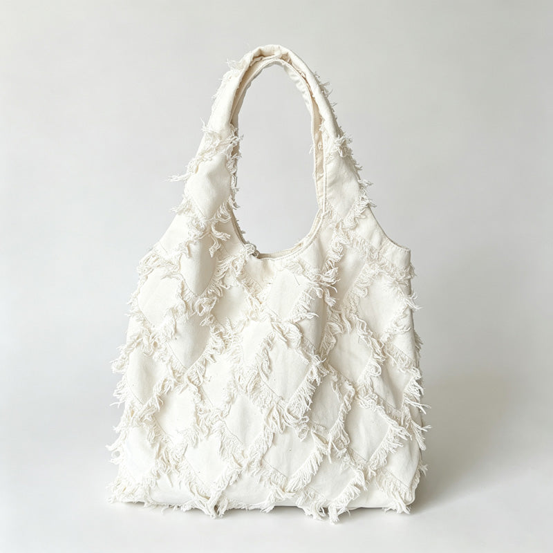 Frayed Texture Shoulder Bag & Drawstring Backpack