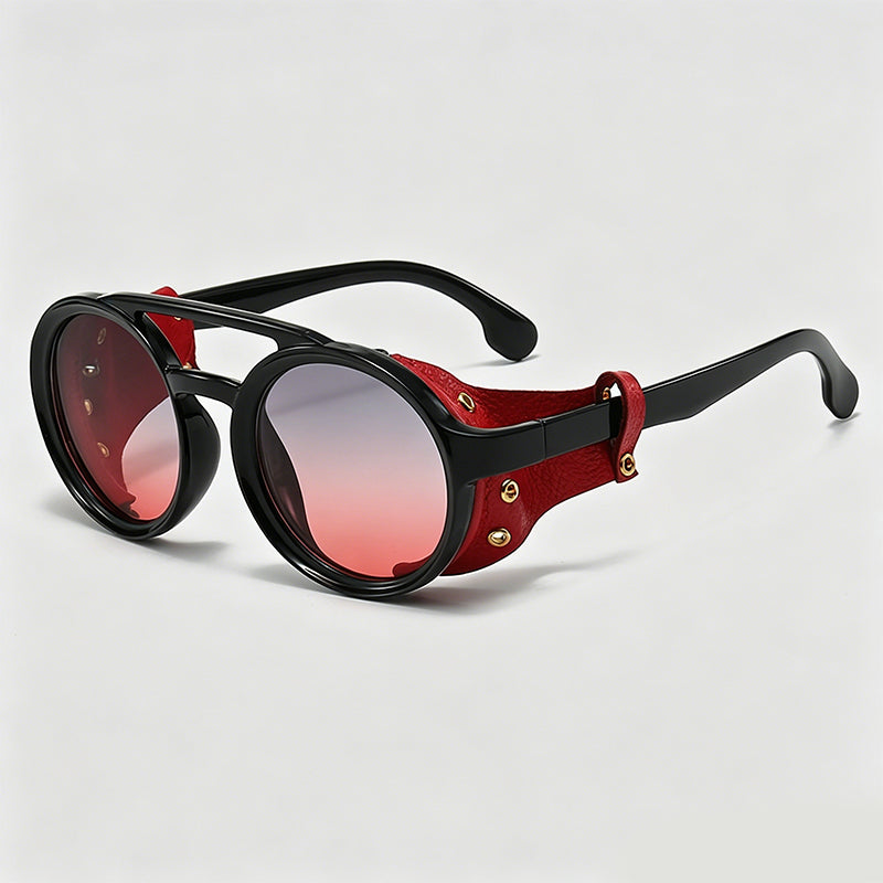 Steampunk Round Leather Wrap Sunglasses