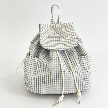 Gingham Drawstring Flap Backpack