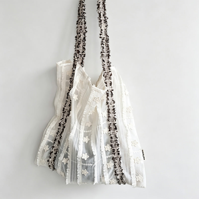 Floral Embroidery Fringe Tote Bag