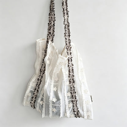 Floral Embroidery Fringe Tote Bag