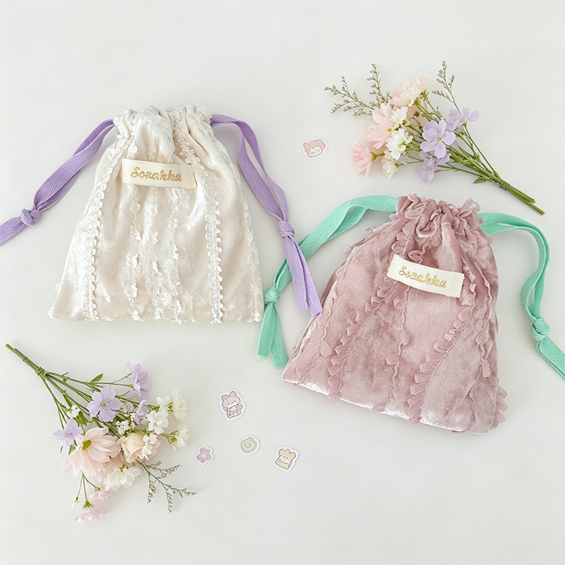Lace Ruffle Drawstring Pouch