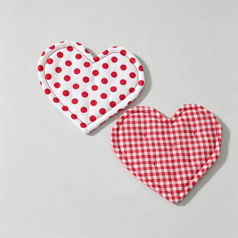 Heart Shaped Check & Dot Padded Fabric Coaster