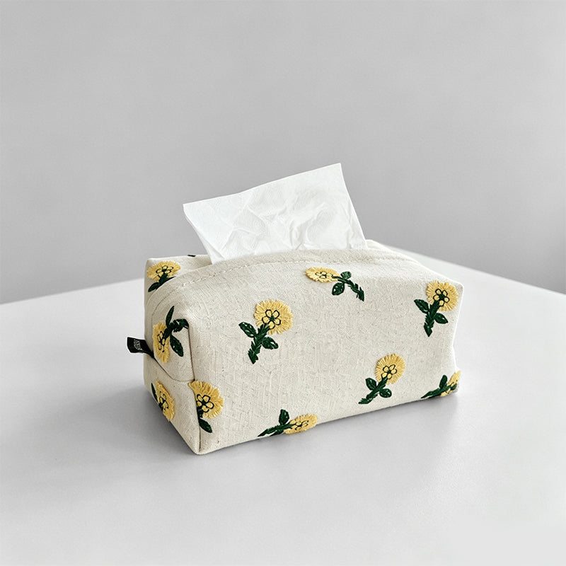 Embroidered Dandelion Linen Tissue Storage Box