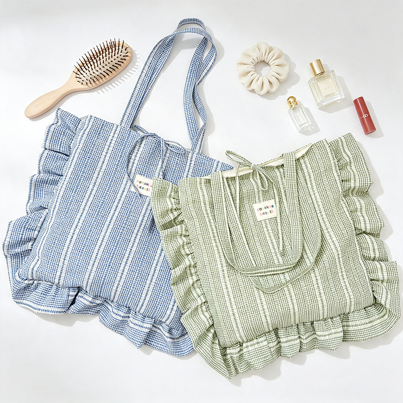 Striped Ruffle Tote Bag