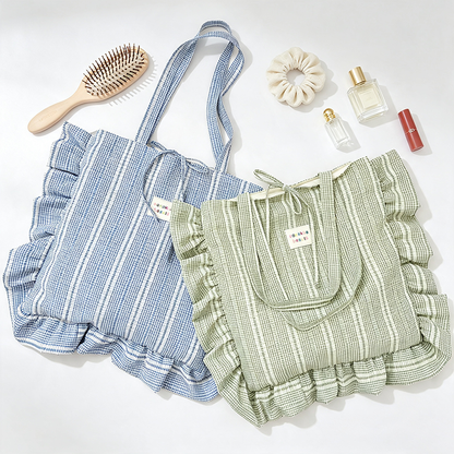 Striped Ruffle Tote Bag