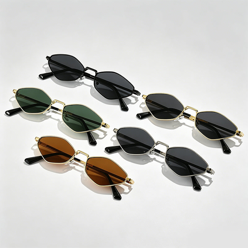 Tiny Irregular Diamond Metal Cat Eye Sunglasses