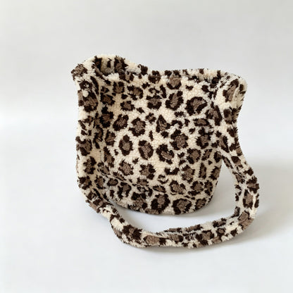 Leopard Print Fuzzy Shoulder Bag
