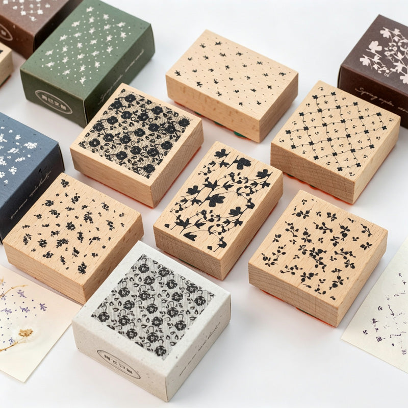 Beech Wood Floral Pattern Rubber Stamp