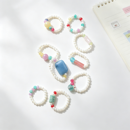 Multicolor Synthetic Stone Stretch Beaded Ring