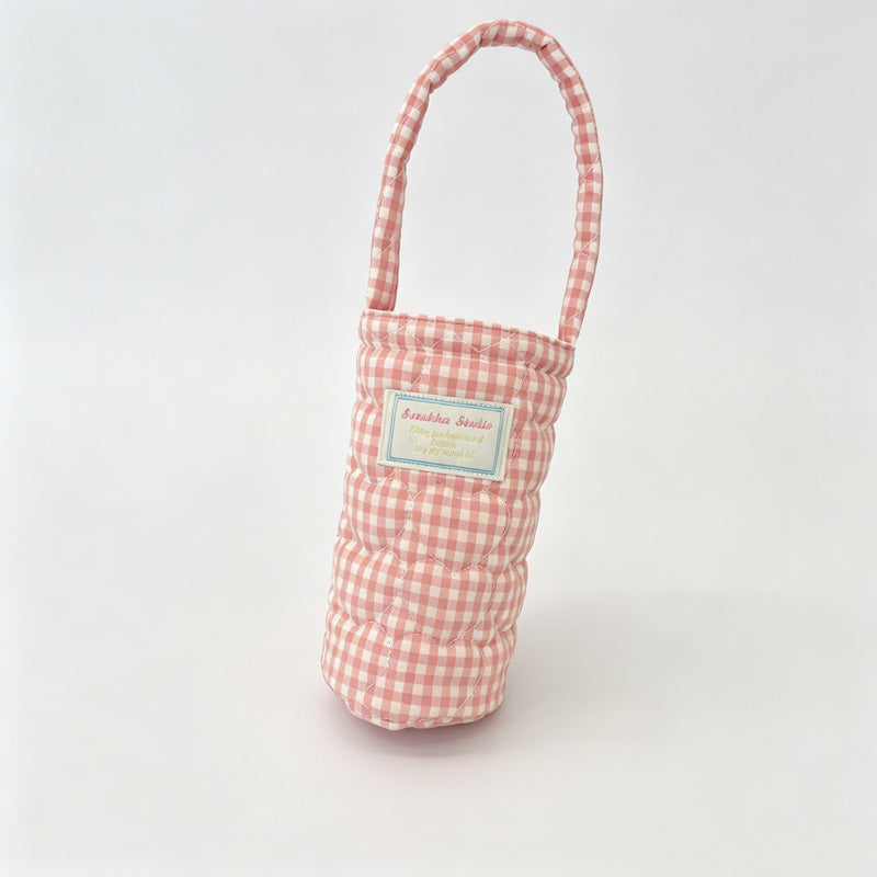Plaid Quilted Fabric Water Bottle Carry Pouch