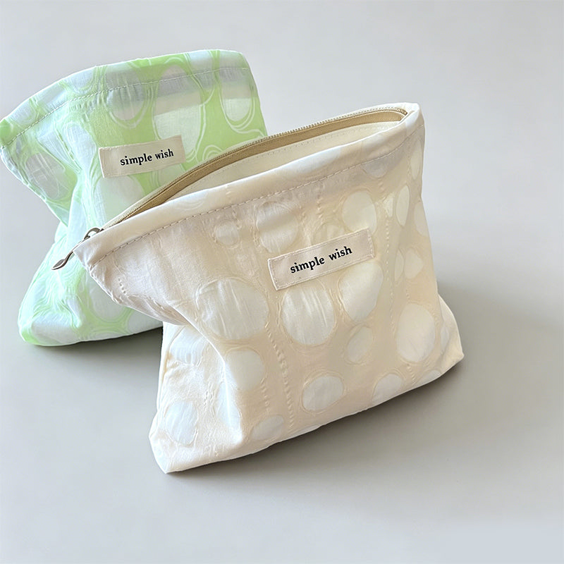 Natural Crinkle Embossed Floral Cotton Makeup Pouch