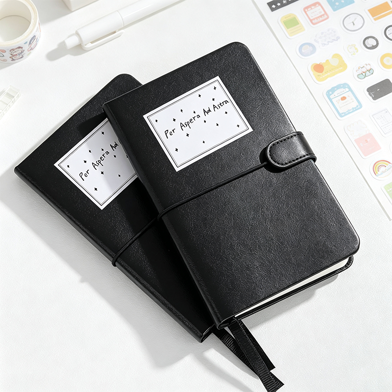 A6 Black Faux PU Leather Blank Notebook