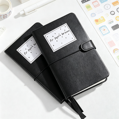 A6 Black Faux PU Leather Blank Notebook