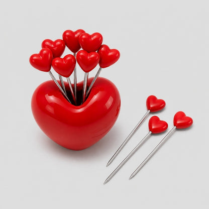 Heart Holder Fruit Forks Set