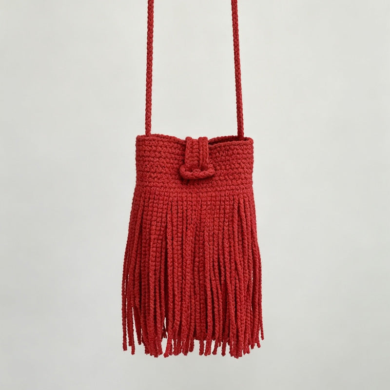 Fringe Drawstring Bucket Bag