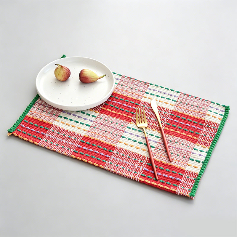 Christmas Striped Woven Fabric Heat Resistant Dining Placemat