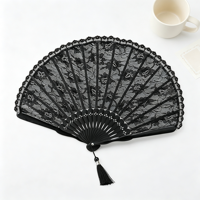 Black Lace Bamboo Folding Hand Fan