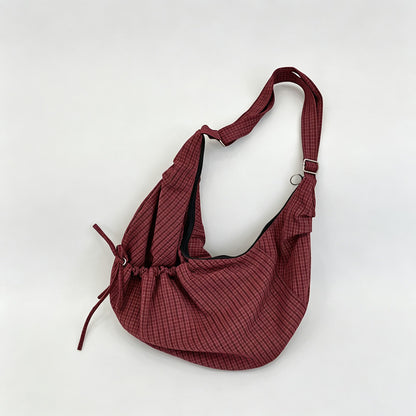 Grid Nylon Hobo Crossbody Bag