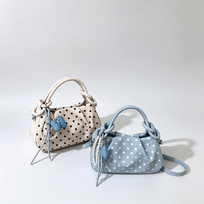 Polka Dot Handbag Crossbody Bag with Charm