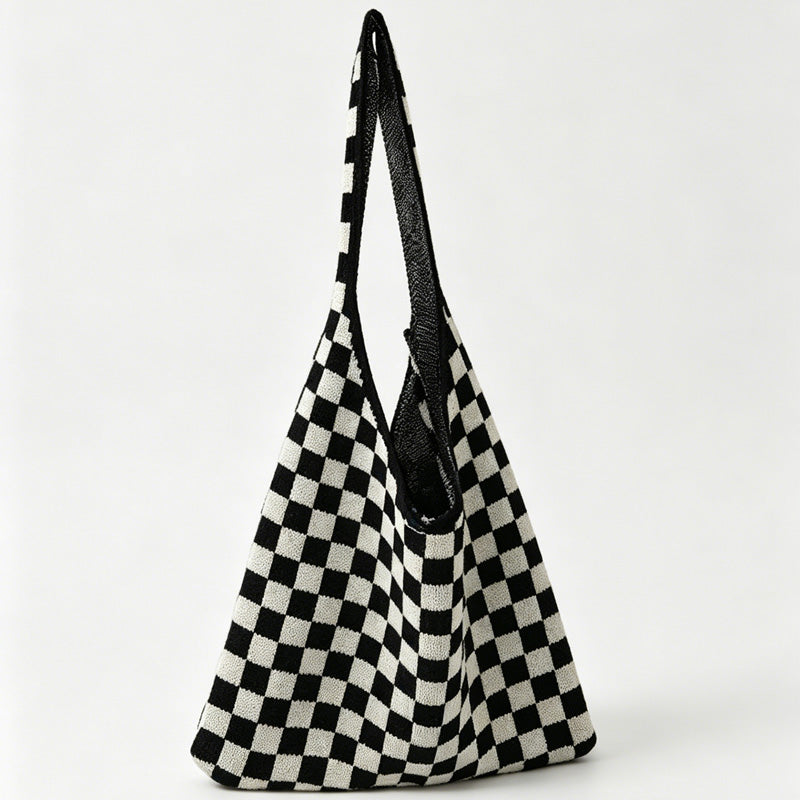 Checkerboard Knit Tote Bag